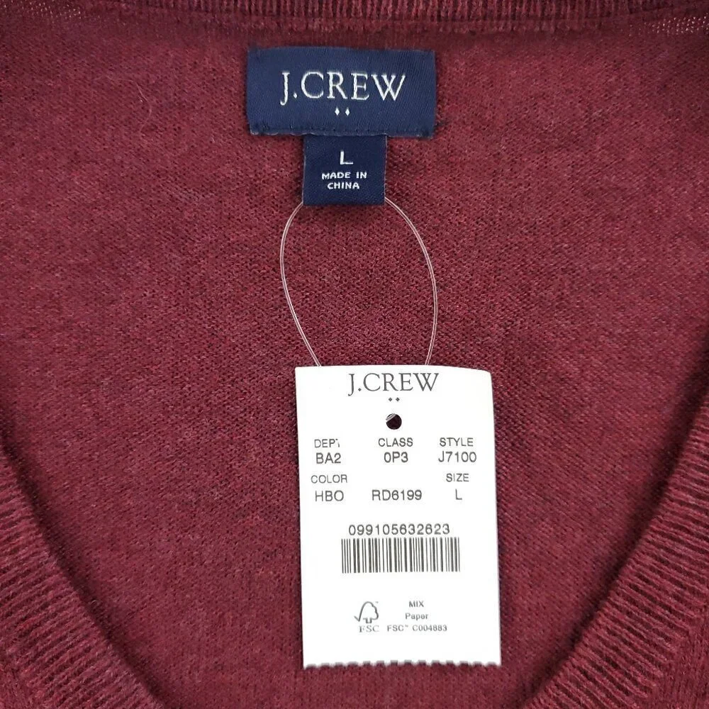 J. Crew Sweater Merino Wool Blend V-Neck Soft Lightweight Men's Large NWT